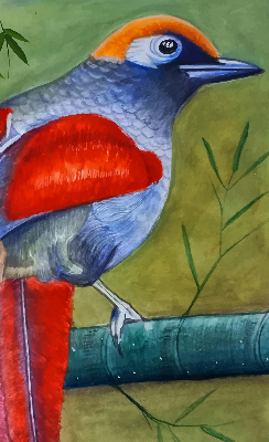Rollo Fenster mit einem Vogel auf einem Ast
