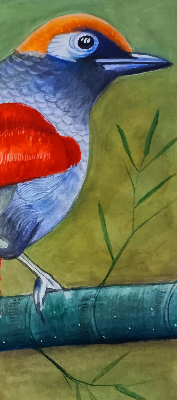 Rollo Fenster mit einem Vogel auf einem Ast