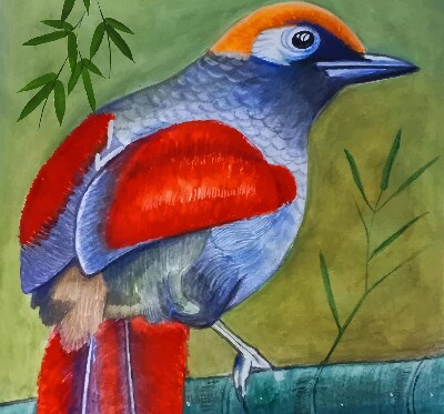 Rollo Fenster mit einem Vogel auf einem Ast