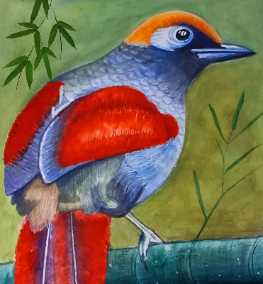 Rollo Fenster mit einem Vogel auf einem Ast