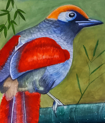 Rollo Fenster mit einem Vogel auf einem Ast