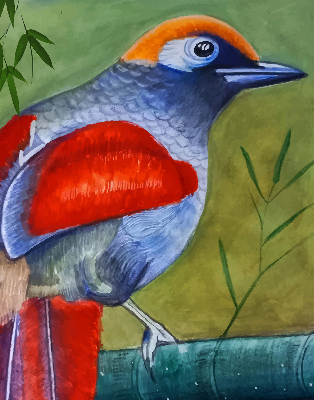 Rollo Fenster mit einem Vogel auf einem Ast