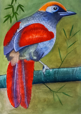 Rollo Fenster mit einem Vogel auf einem Ast