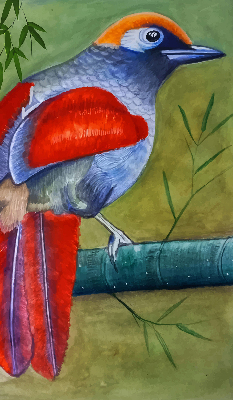 Rollo Fenster mit einem Vogel auf einem Ast