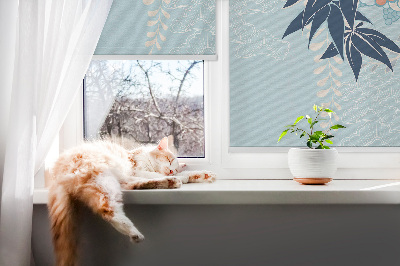 Fensterrollo mit Motiv Reiher in Blumen