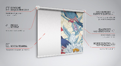 Fensterrollo innen mit Vögeln zwischen den Blumen