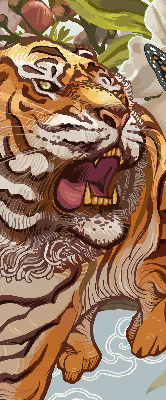 Rollo fenster mit Tiger in Blumenmotiv
