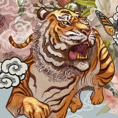 Rollo fenster mit Tiger in Blumenmotiv