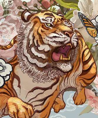 Rollo fenster mit Tiger in Blumenmotiv