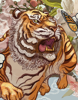 Rollo fenster mit Tiger in Blumenmotiv