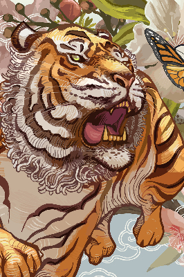 Rollo fenster mit Tiger in Blumenmotiv