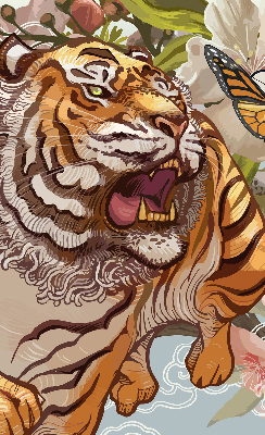 Rollo fenster mit Tiger in Blumenmotiv