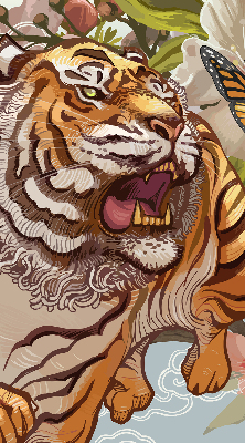 Rollo fenster mit Tiger in Blumenmotiv