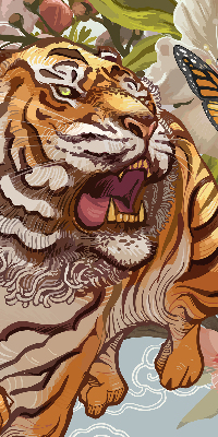 Rollo fenster mit Tiger in Blumenmotiv