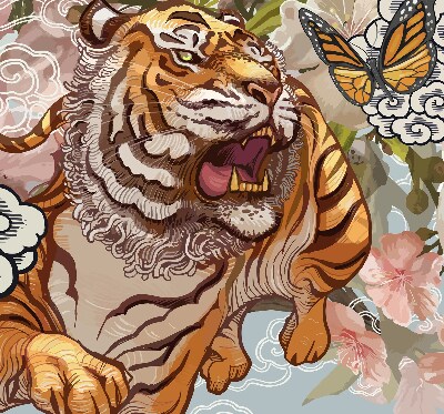 Rollo fenster mit Tiger in Blumenmotiv