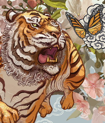 Rollo fenster mit Tiger in Blumenmotiv