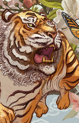 Rollo fenster mit Tiger in Blumenmotiv