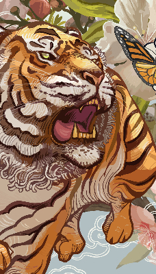 Rollo fenster mit Tiger in Blumenmotiv