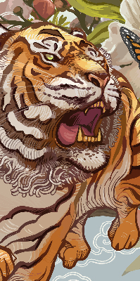 Rollo fenster mit Tiger in Blumenmotiv