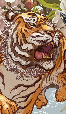 Rollo fenster mit Tiger in Blumenmotiv
