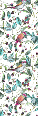 Rollo lichtundurchlässig mit blauem Blätter- und buntem Vogelmotiv