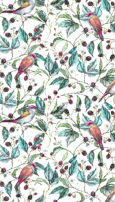 Rollo lichtundurchlässig mit blauem Blätter- und buntem Vogelmotiv