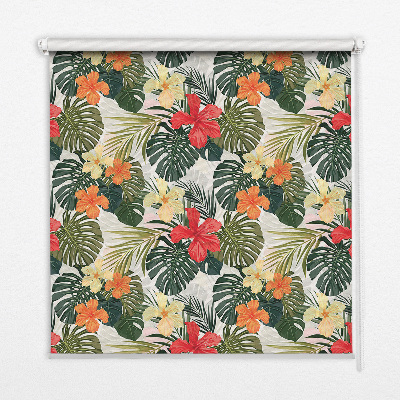 Rollo lichtundurchlässig mit tropischen Blumen- und Blattmotiven