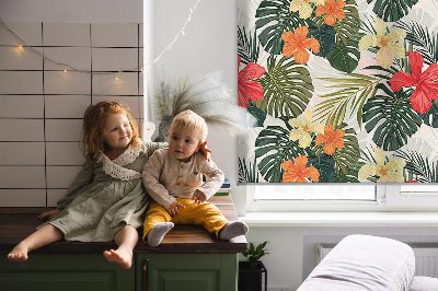 Rollo lichtundurchlässig mit tropischen Blumen- und Blattmotiven