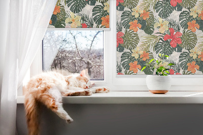 Rollo lichtundurchlässig mit tropischen Blumen- und Blattmotiven