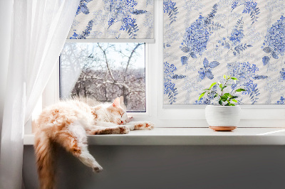 Fenster Rollo mit blauem Blumenmuster