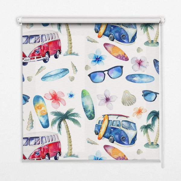 Rollo lichtundurchlässig mit Motiv aus Autos und Palmen auf Hawaii