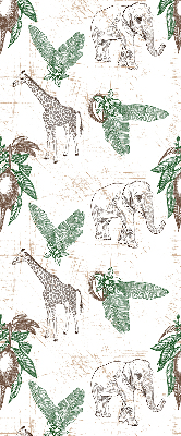 Verdunkelungsrollo mit Motiv aus Giraffen, Elefanten und Blättern
