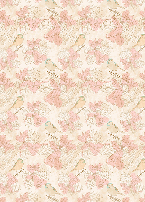 Fensterrollo mit Motiv von Vögeln zwischen Blumen