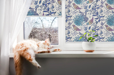 Fenster Rollo mit blauem Baumblütenmuster