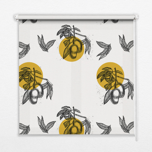 Fenster Rollo mit Früchtemotiv und gelben Kreisen
