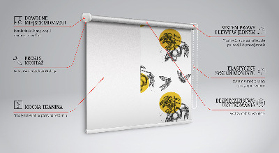 Fenster Rollo mit Früchtemotiv und gelben Kreisen