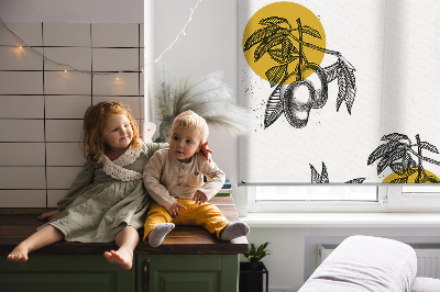 Fenster Rollo mit Früchtemotiv und gelben Kreisen