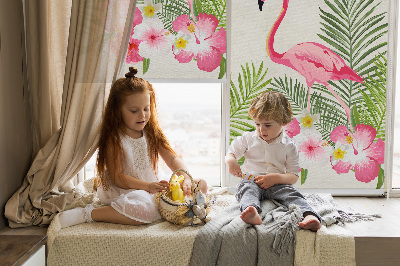 Rollo lichtundurchlässig mit Flamingos und Blättermotiv