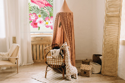 Rollo lichtundurchlässig mit Flamingos und Blättermotiv