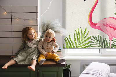 Rollo lichtundurchlässig mit Flamingos und Blättermotiv