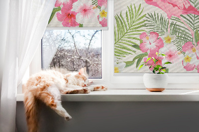 Rollo lichtundurchlässig mit Flamingos und Blättermotiv