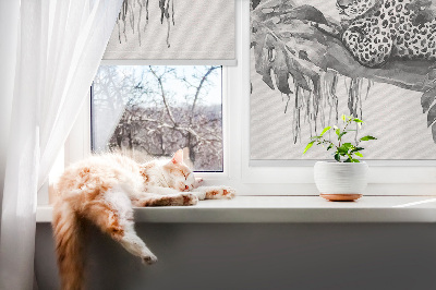 Fenster Rollo mit einem Motiv gezeichneter Geparden auf einem Ast