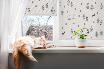Fenster Rollo mit eingezeichneten Bäumen und Hirschen