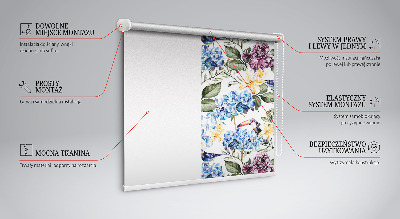 Fenster Rollo mit Tukane- und Blumenmotiv