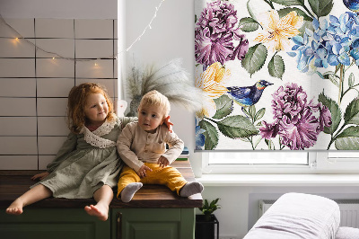 Fenster Rollo mit Tukane- und Blumenmotiv