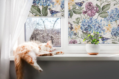 Fenster Rollo mit Tukane- und Blumenmotiv
