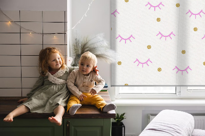 Fenster Rollo mit gezeichneten Augenbrauen und Punkten