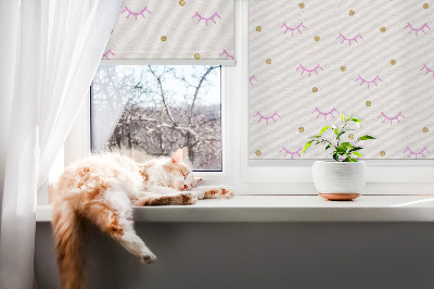 Fenster Rollo mit gezeichneten Augenbrauen und Punkten