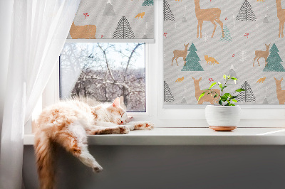 Fenster Rollo mit Motiv Rehe im Wald