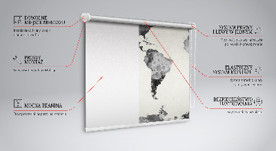 Fenster Rollo in schwarzem Farbton mit Kontinenten-Motiv